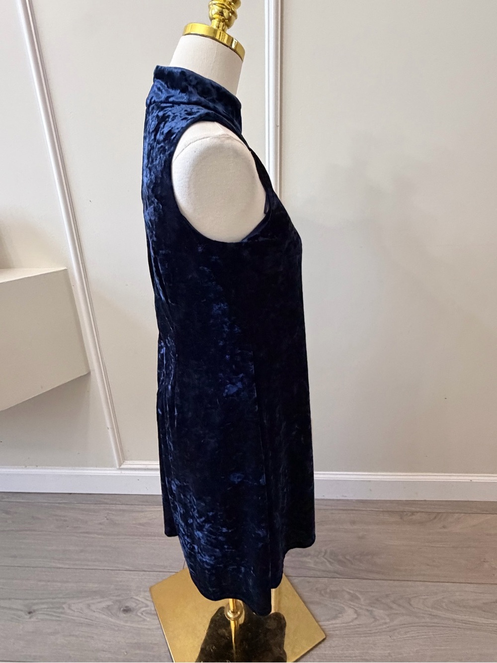 MSK Navy Blue Crushed Velvet Midi Dress - Picture 5 of 9
